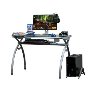 Clear Glass Top Computer Desk with Pull Out Keyboard Panel, Clear