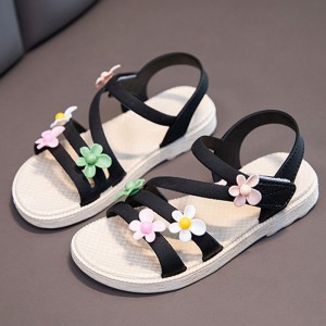 Summer Little Girls Sandals 2021 New Flower Simple Cute Pink Green Children Sandals Toddler Baby Soft Casual School Girl Shoes