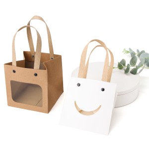 Simple solid color window open kraft paper bag holiday gift wrap window smiley bake bag Cake square bottom handbag