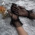 Autumn Summer Women Gloves Stretchy Sexy Lace Short Tulle Full Finger Mittens Lotus Leaf Sheers Elegant Lady Driving Gloves