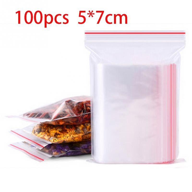 100pcs/pack Small Zip Lock Plastic Bags Reclosable Transparent Bag Shoe Bag  Vacuum Storage Bag Food Storage Bag Poly Clear Bags