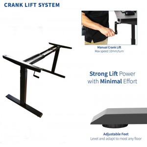 Manual Stand up Desk Frame Manual Hand Crank with Rack Height Length Adjustable for Office Computer Study Table Black